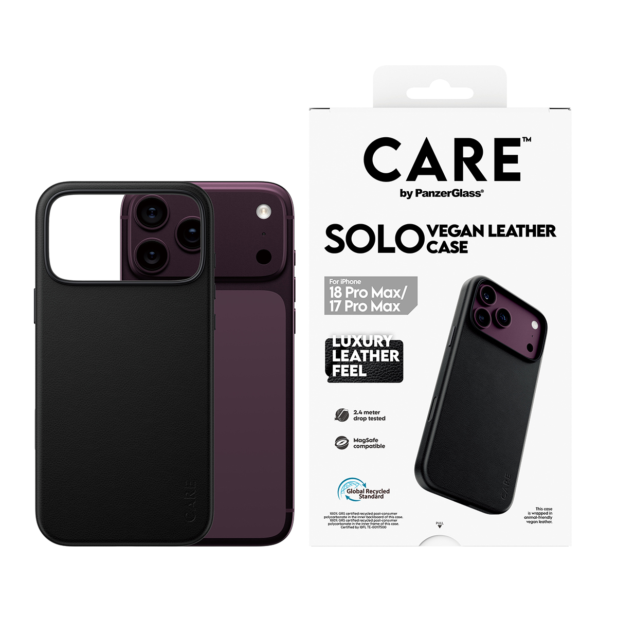 PanzerGlass CARE by � Solo Vegan Leather Case Black w. MagSafe iPhone 2026 Pro Max | 17 Pro Max coque de protection pour t�l�phones portables Housse Noir