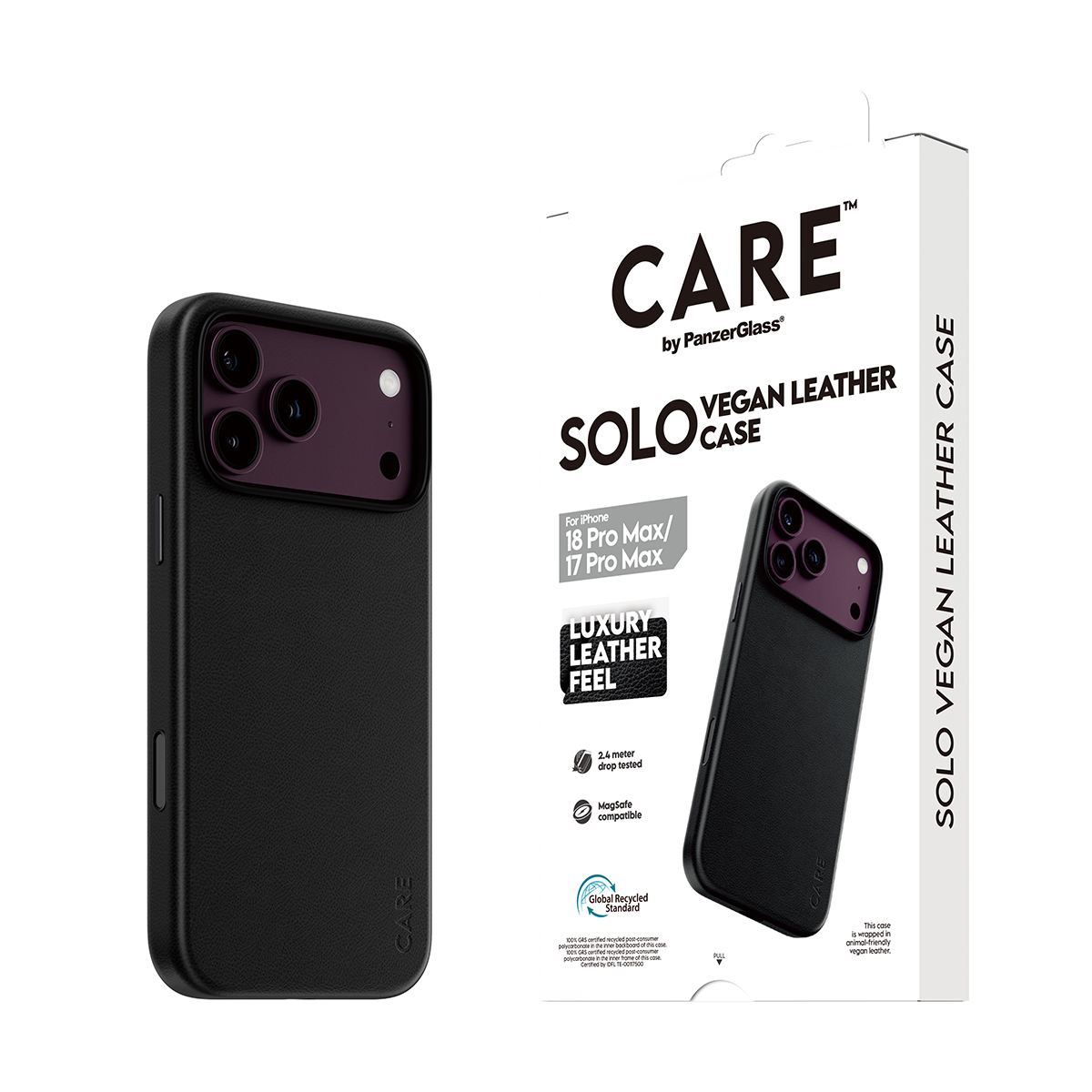 PanzerGlass CARE by � Solo Vegan Leather Case Black w. MagSafe iPhone 2026 Pro Max | 17 Pro Max coque de protection pour t�l�phones portables Housse Noir