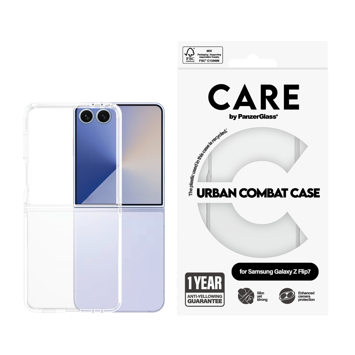 PanzerGlass CARE by � Flagship Case Transparent Urban Combat w. Clear Frame Samsung Galaxy Z Flip7 coque de protection pour t�l�phones portables Housse