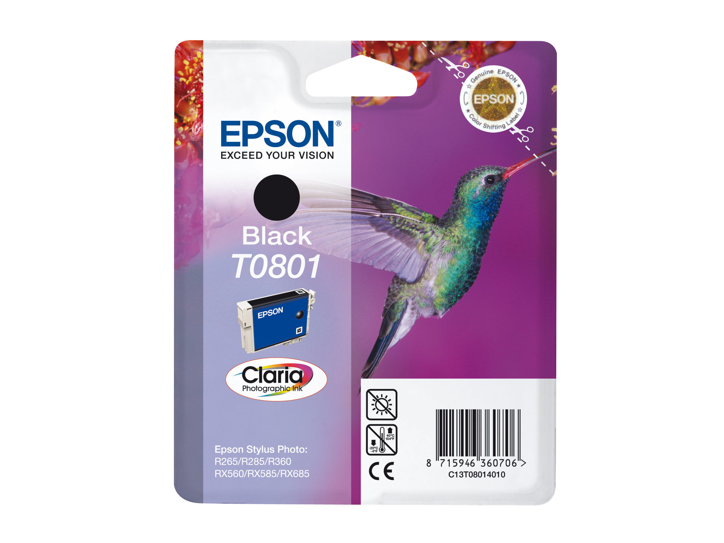 Epson Hummingbird Singlepack Black T0801 Claria Photographic Ink