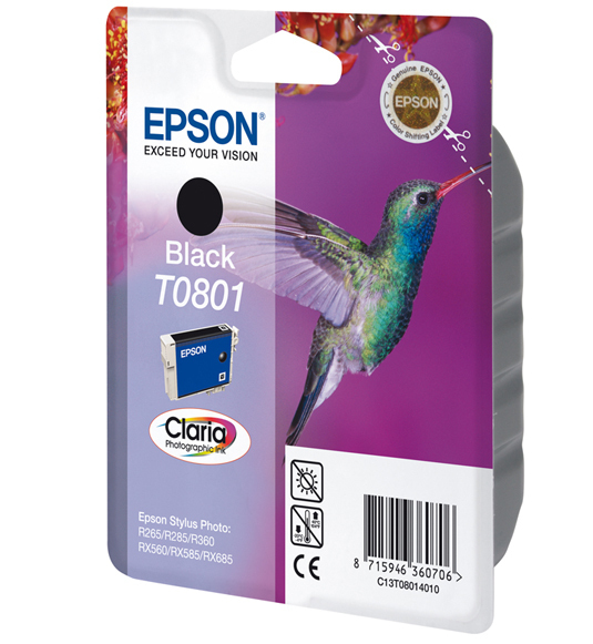 Epson Hummingbird Singlepack Black T0801 Claria Photographic Ink