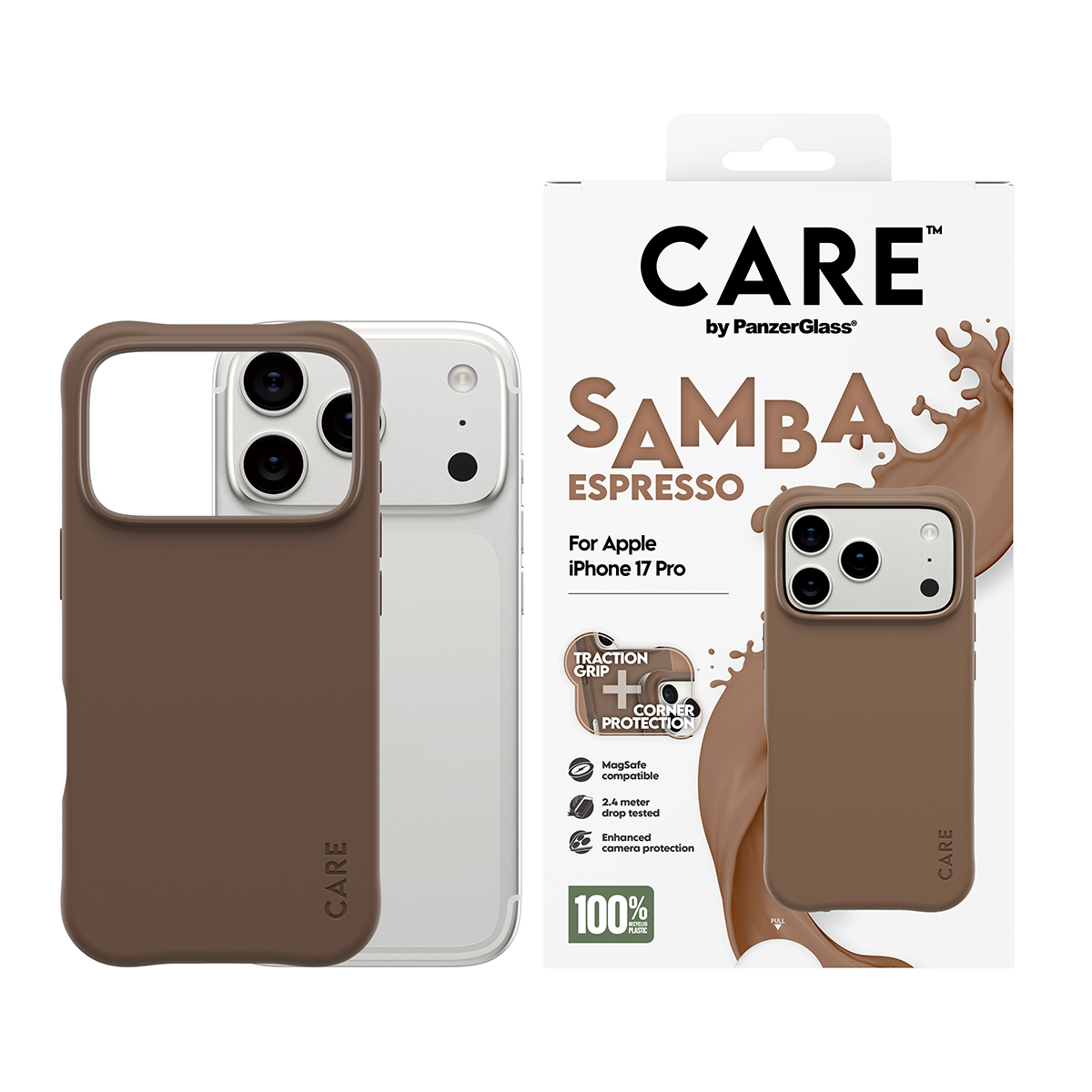 PanzerGlass CARE by � Fashionable Case Samba Espresso w. MagSafe iPhone 17 Pro funda para tel�fono m�vil Marr�n