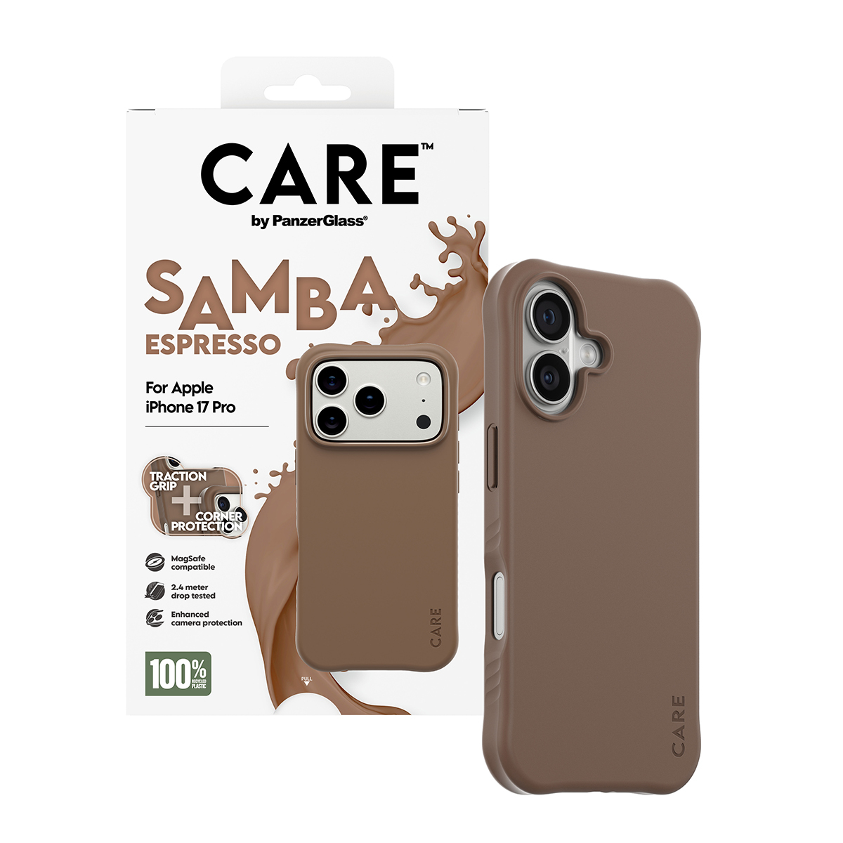 PanzerGlass CARE by � Fashionable Case Samba Espresso w. MagSafe iPhone 17 Pro funda para tel�fono m�vil Marr�n