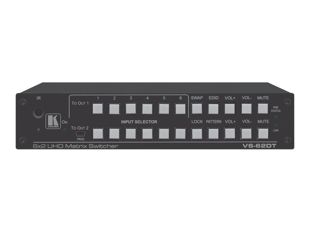 Kramer Electronics Kramer VS-62DT 6x2 4K60 4:2:0 HDMI/HDBaseT Long-Reach PoE Matrix Switcher