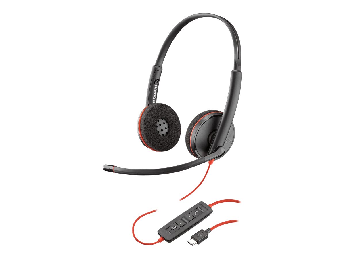 POLY Blackwire 3220 Casque Avec fil Arceau Bureau/Centre dappels USB Type-C Noir, Rouge