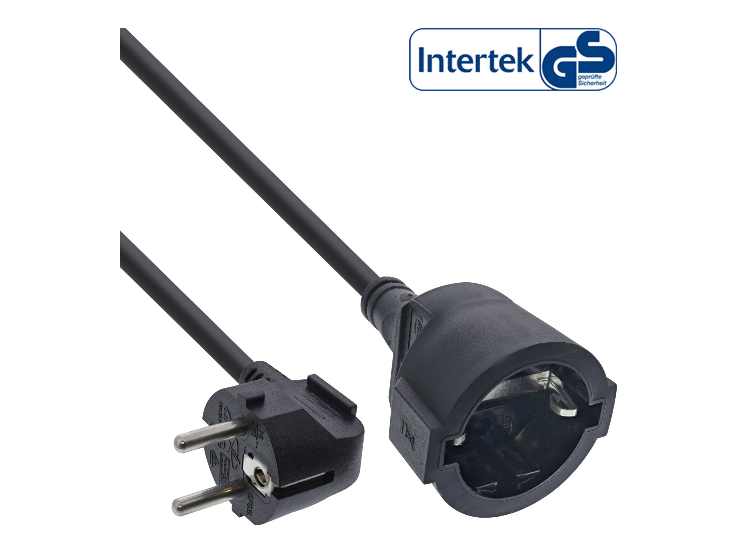 InLine Strom-Verlngerung Schutzkontakt Stecker gewinkelt/Buchse - schwarz - 15m