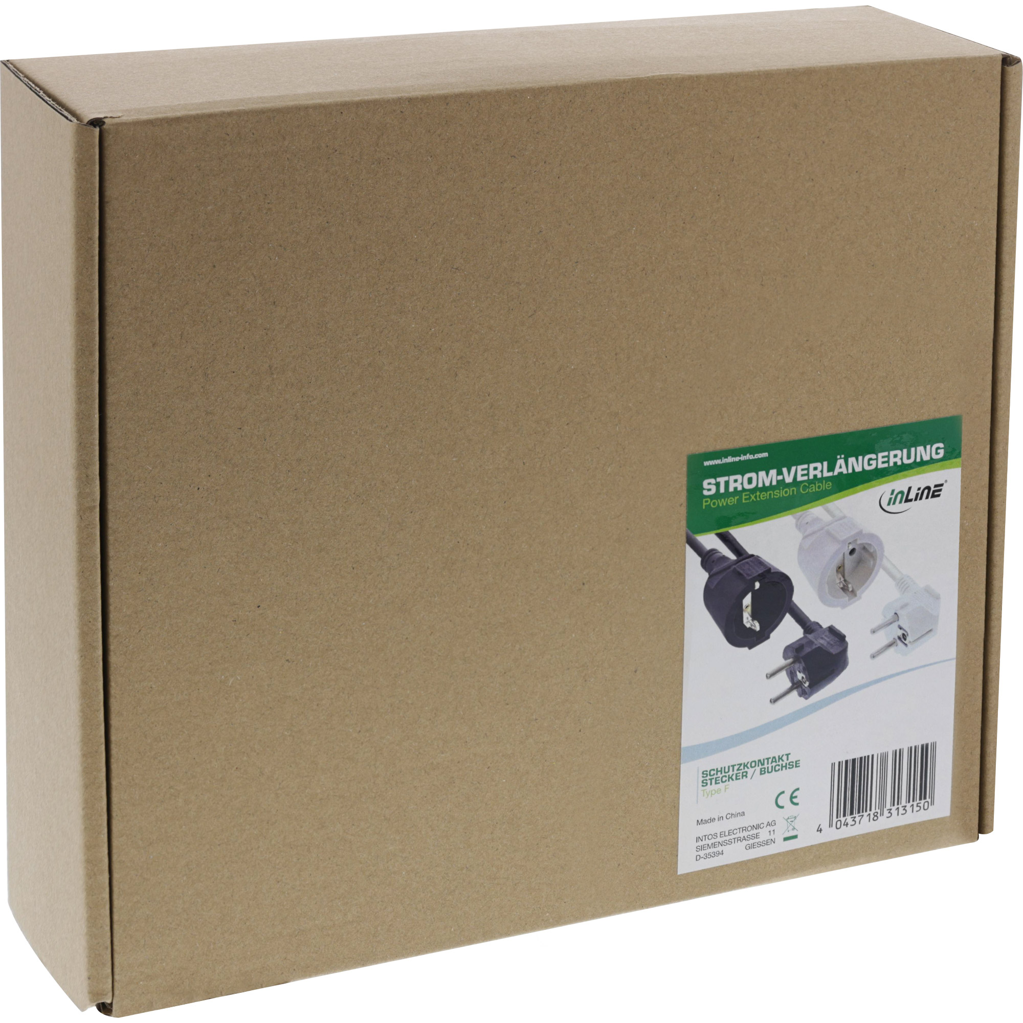 InLine Strom-Verlngerung Schutzkontakt Stecker gewinkelt/Buchse - schwarz - 15m