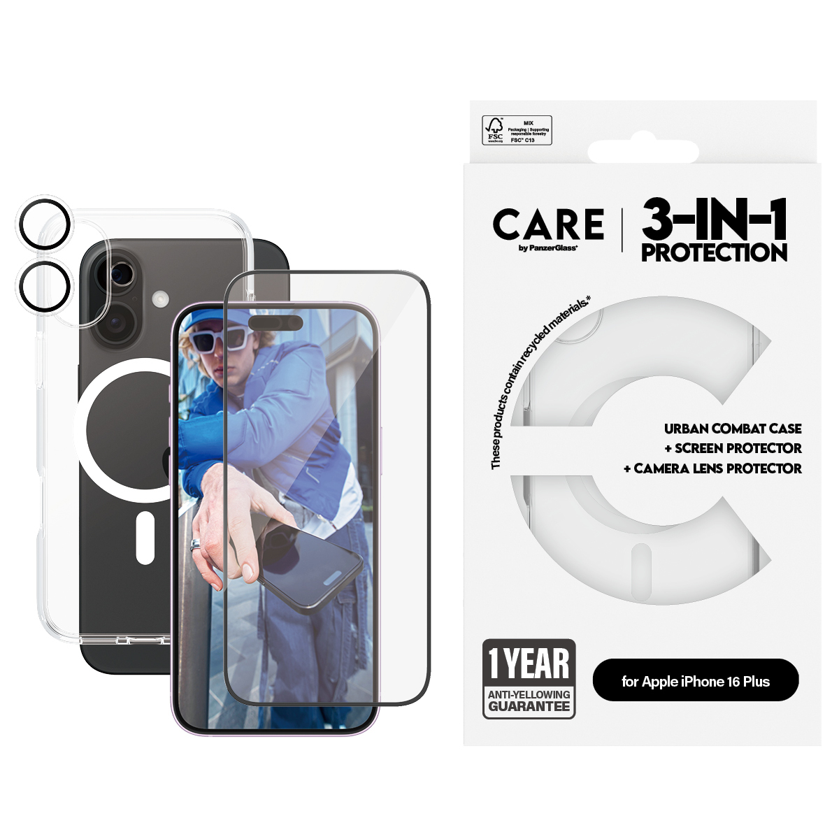 PanzerGlass � | CARE by � 3-in-1 Bundle iPhone 16 Plus Protector de pantalla Apple 1 pieza(s)