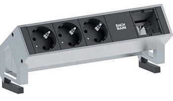 Bachmann DESK 2 base mltiple 0,2 m 3 salidas AC Negro, Acero inoxidable
