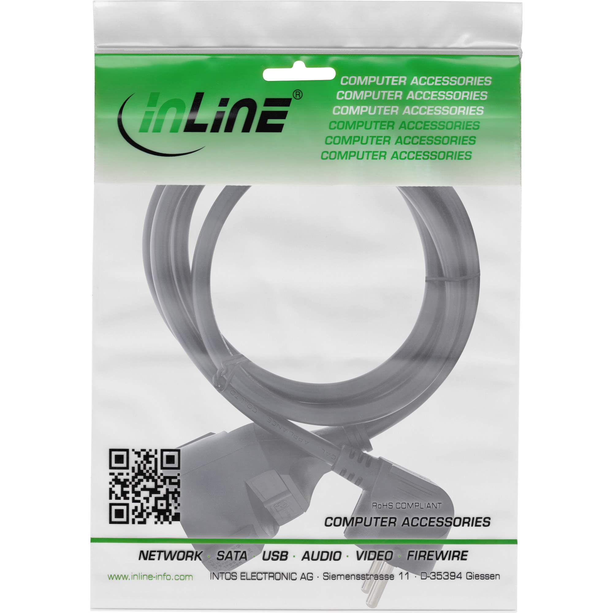 InLine Power Extension Cable Type F angled, black, 3m