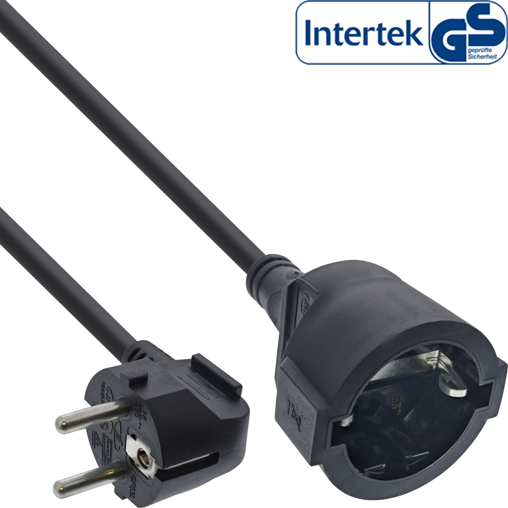 InLine Power Extension Cable Type F angled, black, 3m