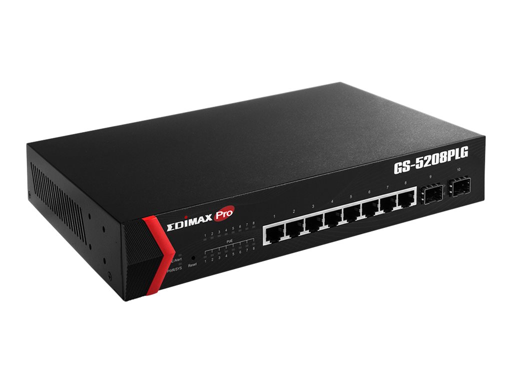 Edimax GS-5208PLG V2 switch di rete Gestito Gigabit Ethernet (10/100/1000) Supporto Power over Ethernet (PoE) Nero