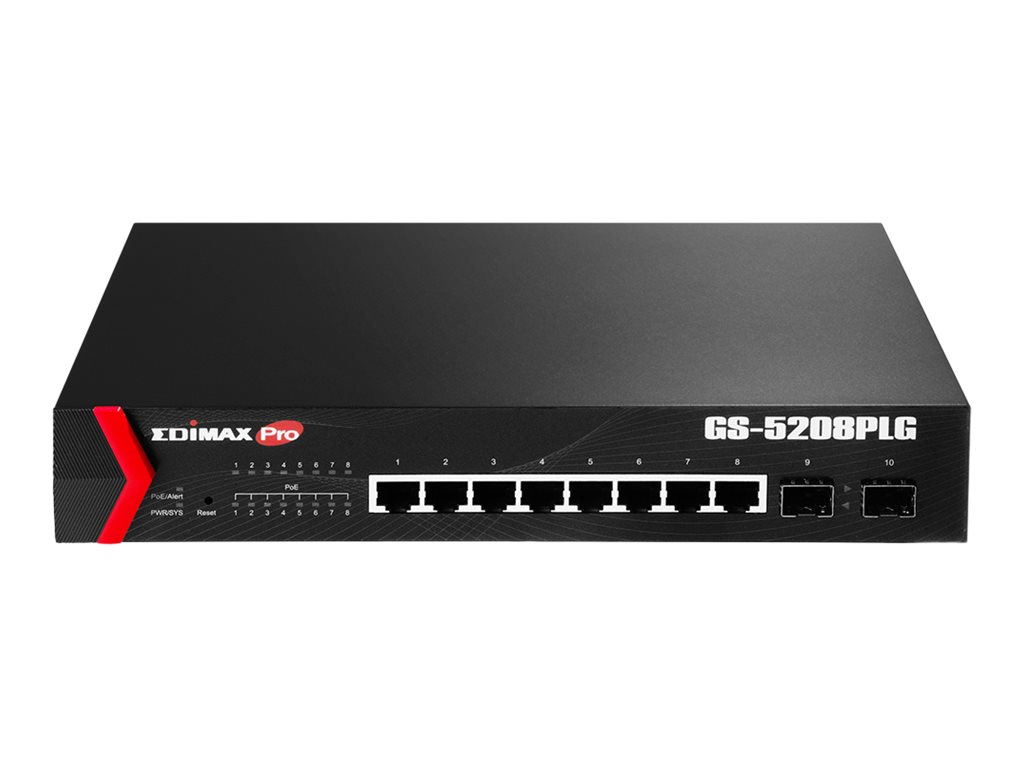 Edimax GS-5208PLG V2 switch di rete Gestito Gigabit Ethernet (10/100/1000) Supporto Power over Ethernet (PoE) Nero