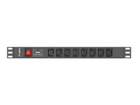 Lanberg PDU-08I-0200-C20-BK - 1U - Einphasig - Aluminium - Schwarz - 8 AC-Ausgnge - C13-Koppler