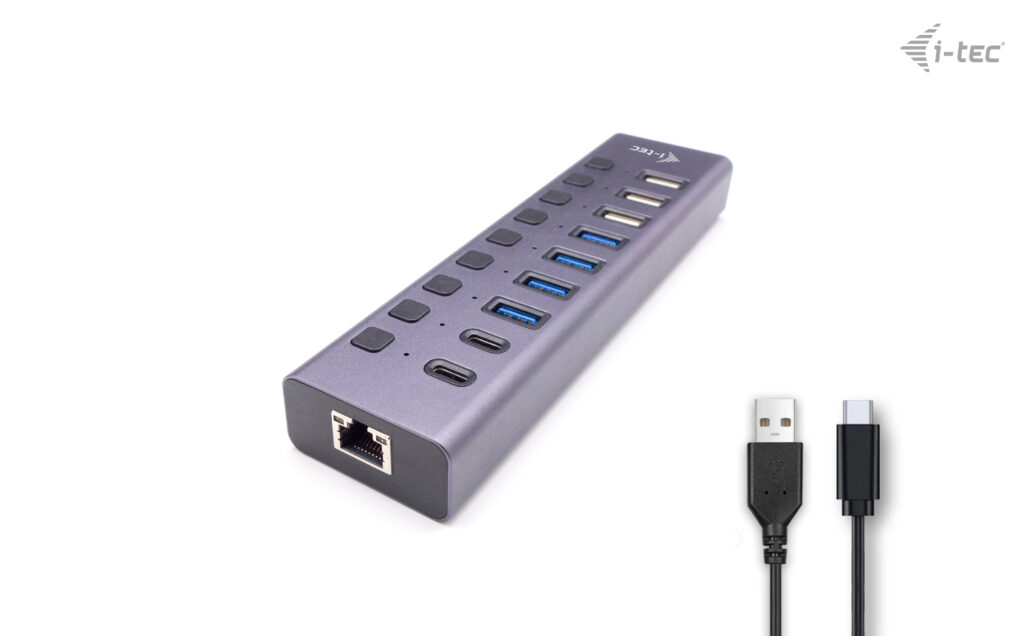 i-tec CACHARGEHUB9LANUK hub di interfaccia USB 2.0 Type-C 5000 Mbit/s Grigio