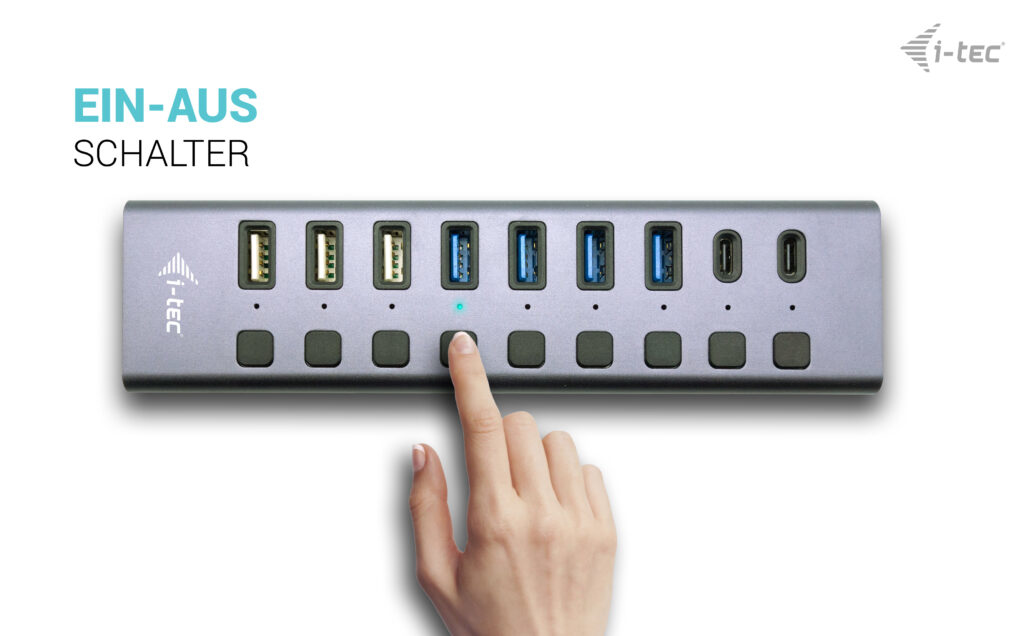 i-tec CACHARGEHUB9LANUK hub di interfaccia USB 2.0 Type-C 5000 Mbit/s Grigio
