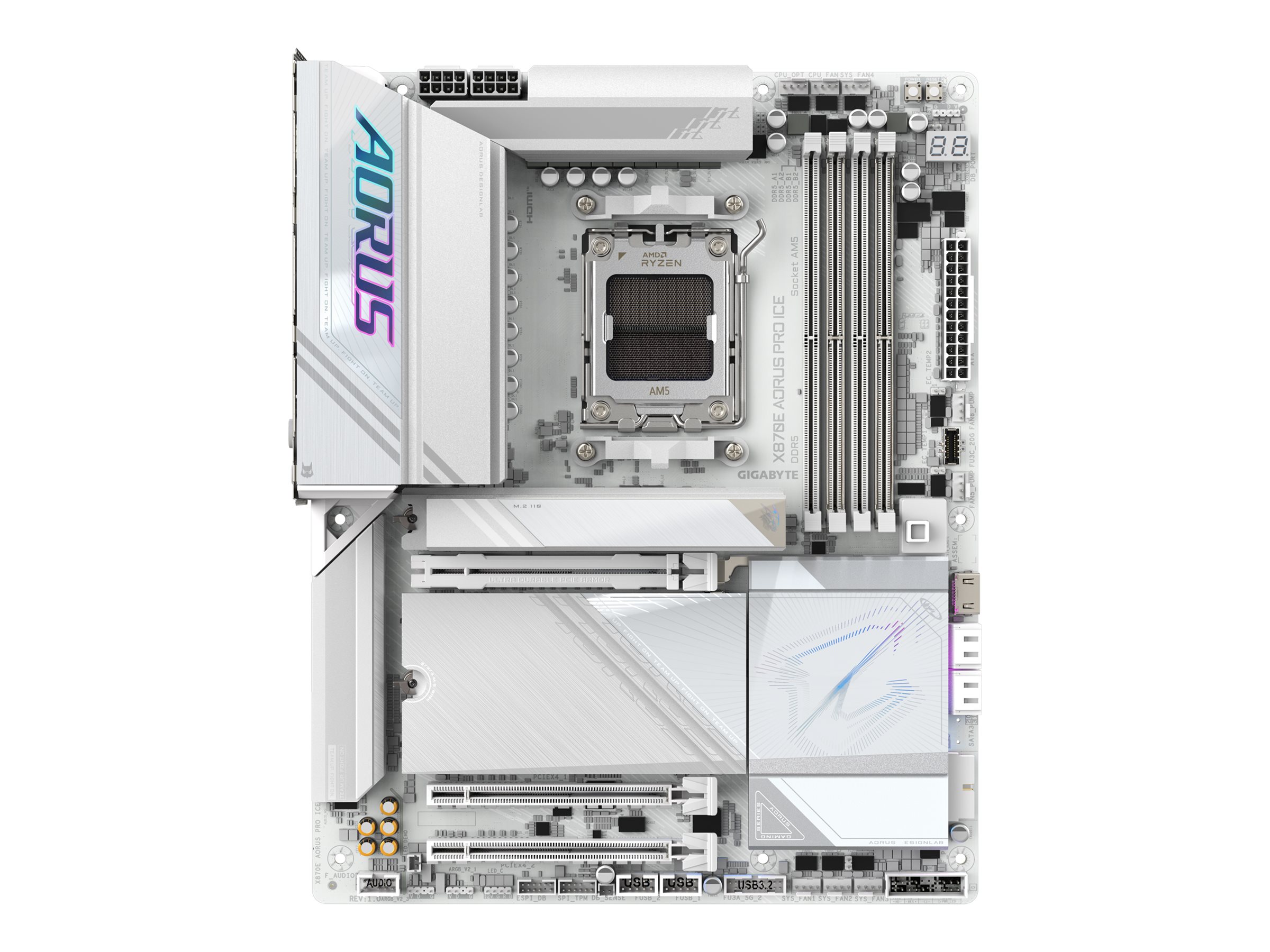 Gigabyte AORUS X870E PRO ICE - Motherboard - ATX - Socket AM5 - AMD X870E Chipsatz - USB-C 3.2 Gen 2x2, USB4, USB 3.2 Gen 1, USB 3.2 Gen 2 - 2.5 Gigabit LAN, Bluetooth, Wi-Fi - Onboard-Grafik (CPU erforderlich)