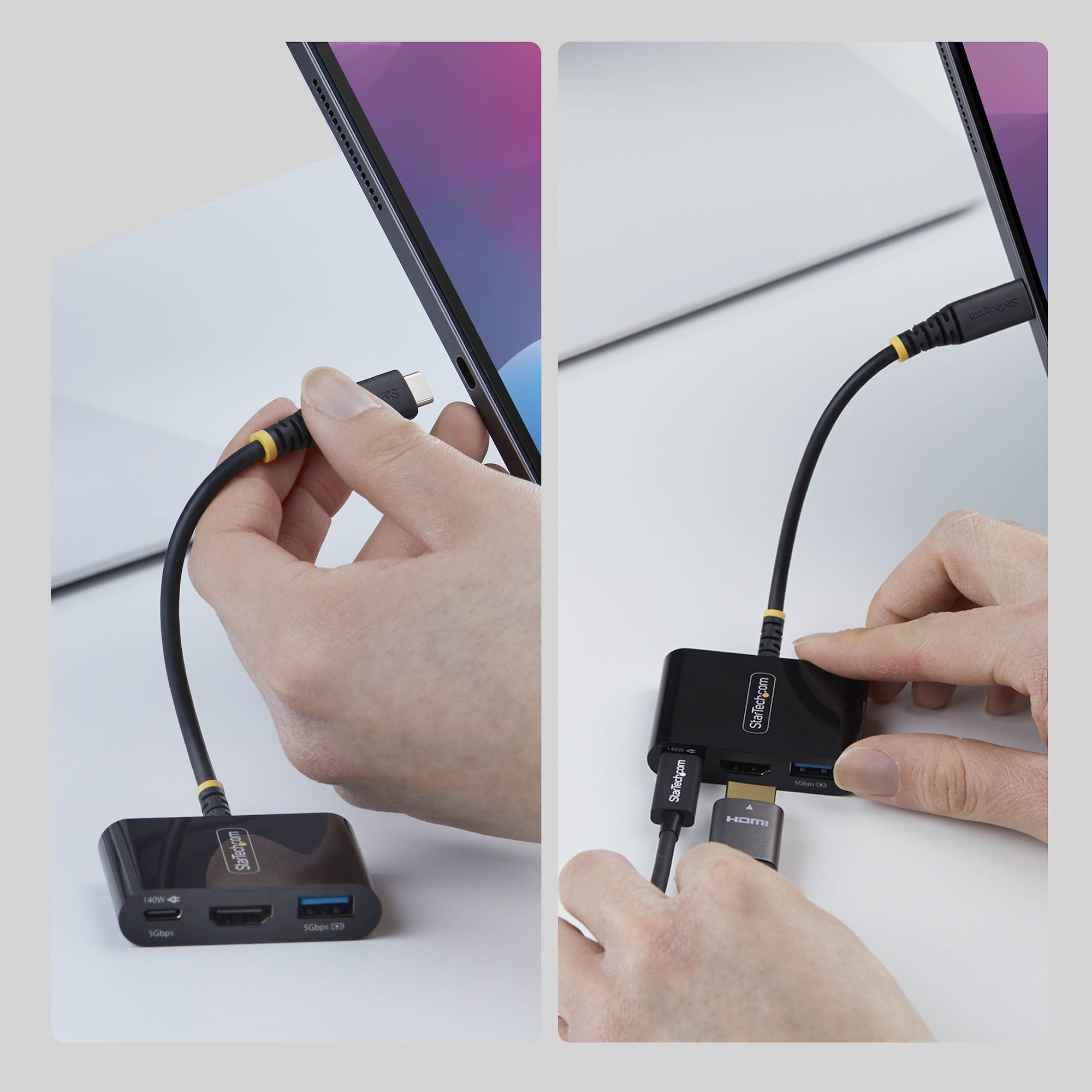 StarTech.com Adattatore Multiporta USB-C a HDMI con Ricarica PD 140W, HDMI 4K 60Hz, Hub USB 5Gbps, Mini Dock per MacBook, Dell, ThinkPad, HP, iPad, Tablet, Bianco