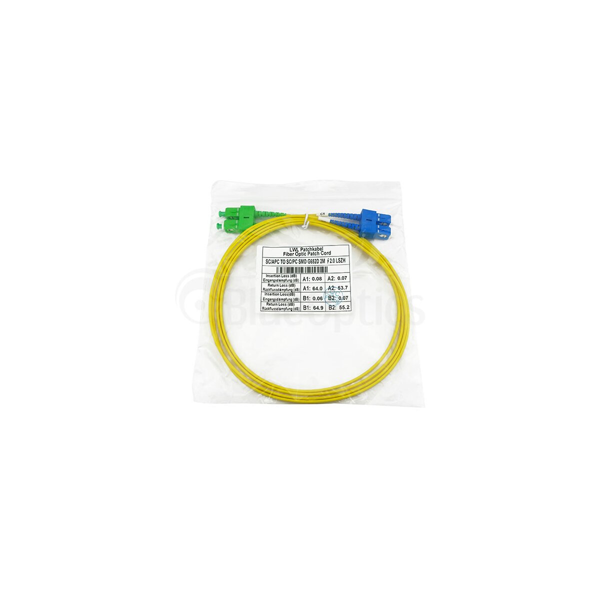BlueOptics Duplex LWL Patchkabel SC-UPC/SC-APC Singlemode 1 Meter