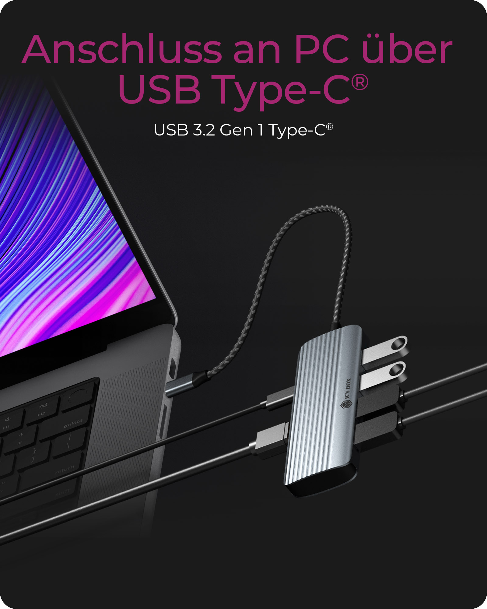 ICY BOX IB-DK4022a-CPD Cablato USB 3.2 Gen 1 (3.1 Gen 1) Type-C Alluminio, Argento