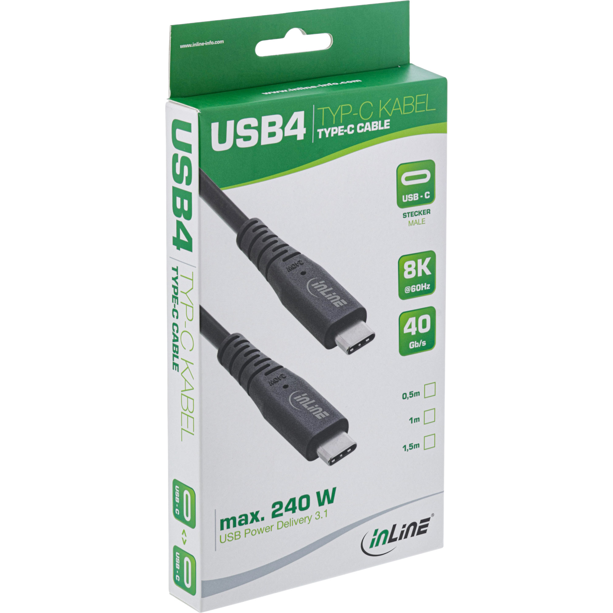 InLine USB4 cable, USB Type-C male/male, PD 240W, 8K60Hz, TPE black 1.5m
