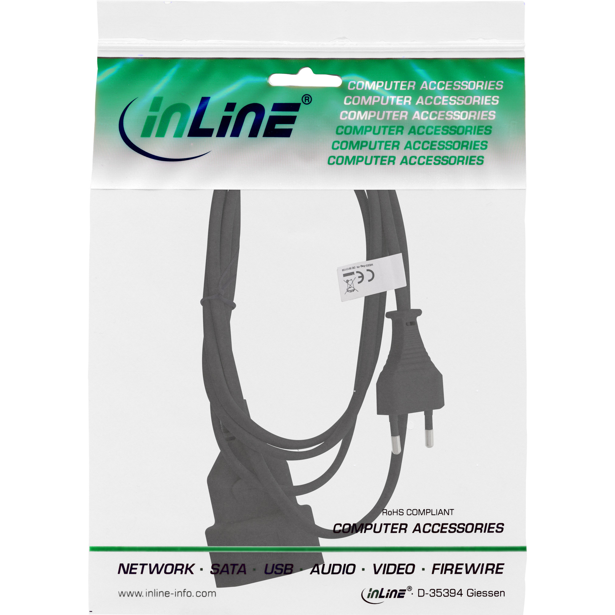 InLine 16680S power cable Black 0.2 m CEE7/16