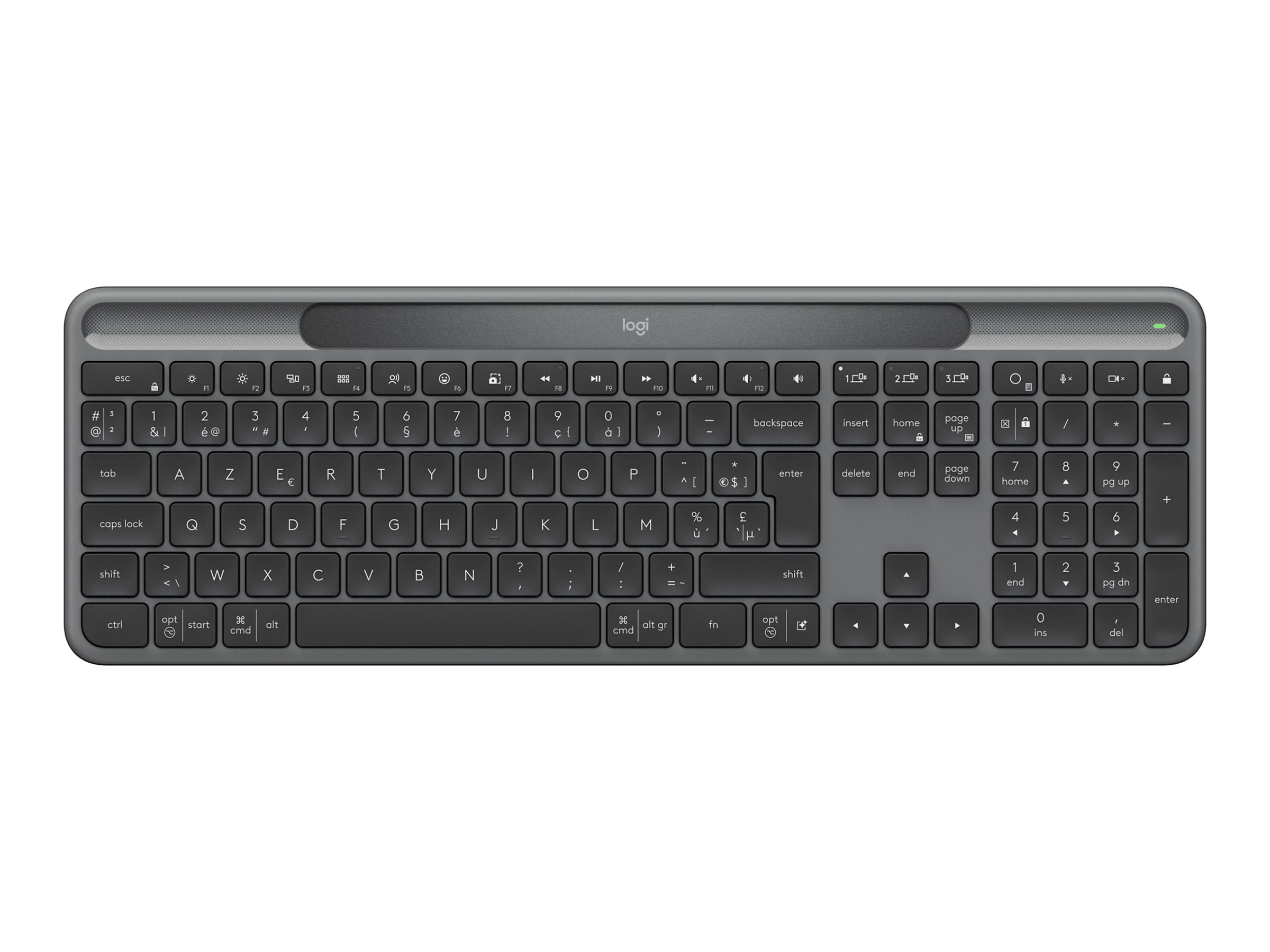 Logitech Signature Slim Solar+ K980 teclado Universal RF Wireless + Bluetooth AZERTY Belga Grafito