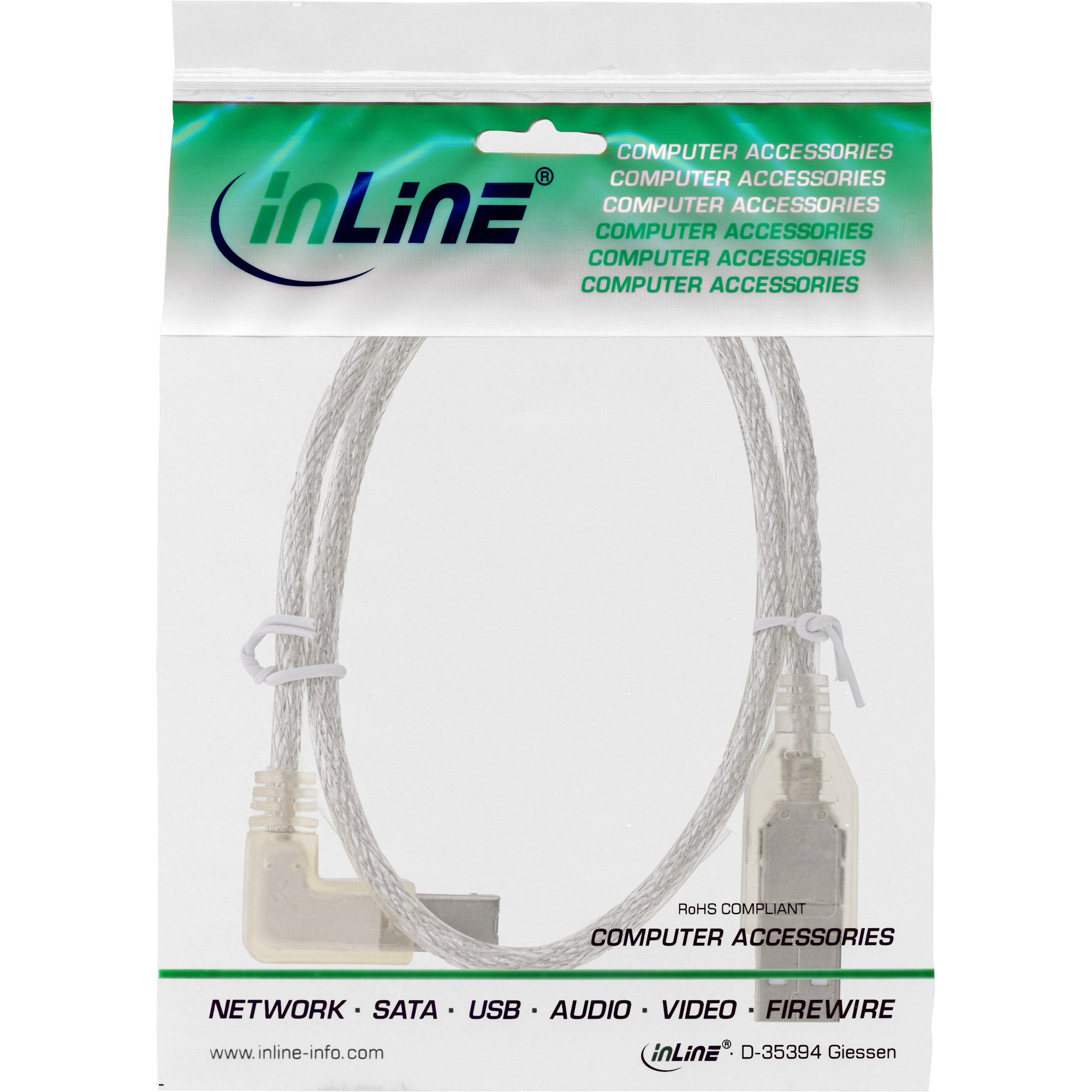 InLine USB 2.0 Cable left angled Type A male / B male transparent 0.5m