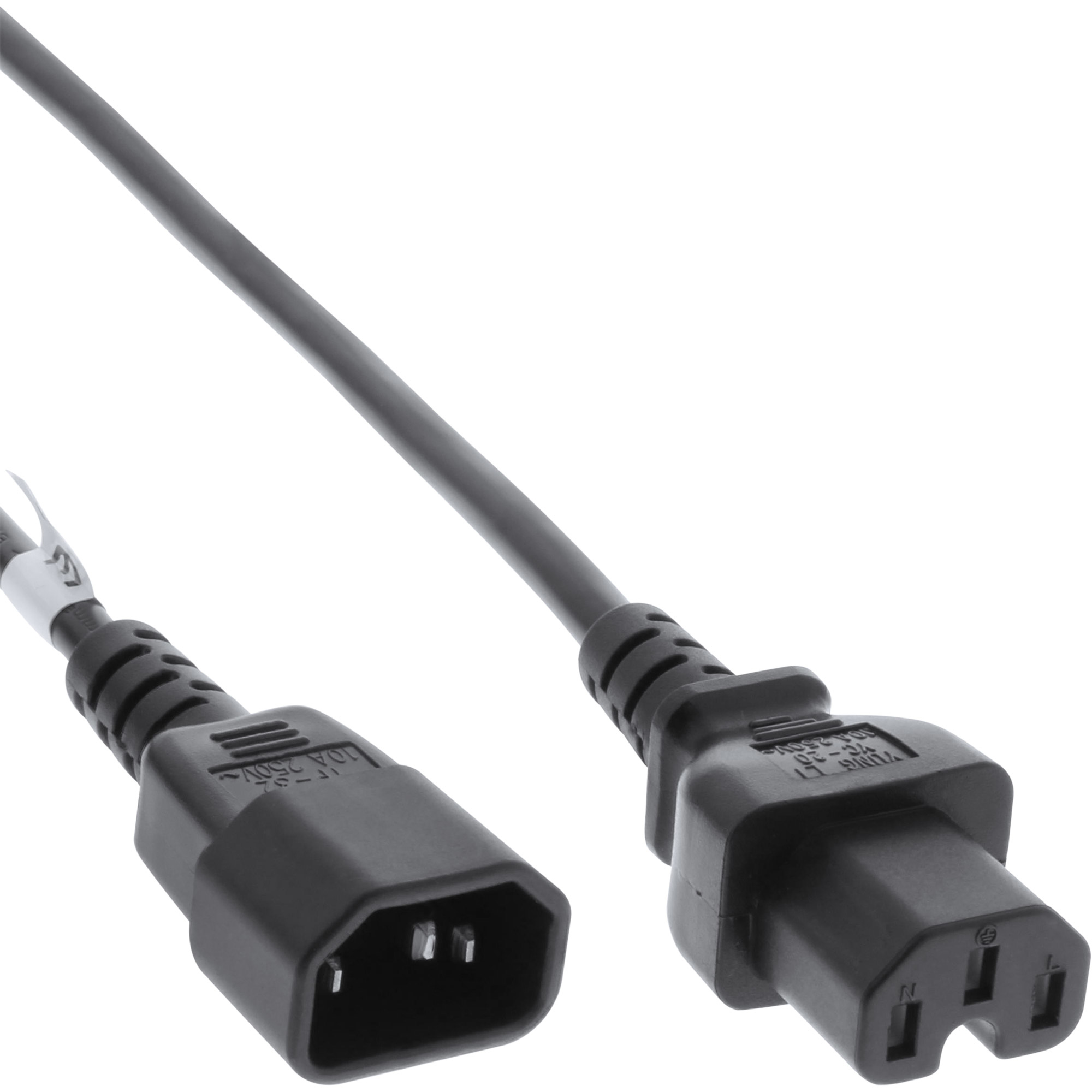 InLine power cable ext., hot condition conn. IEC-C15/IEC-C14 straight, 1m