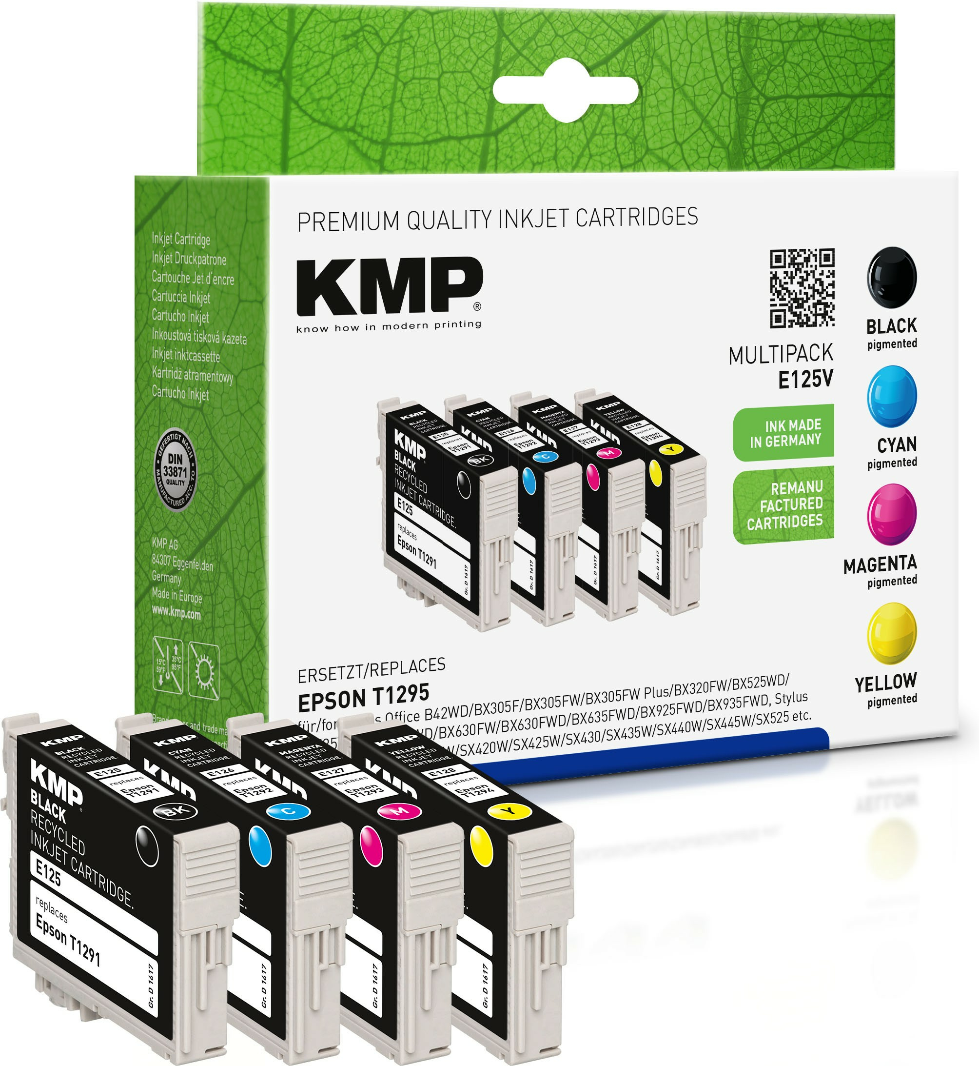 KMP MULTIPACK E125V - 4er-Pack - Schwarz, Gelb, Cyan, Magenta - kompatibel - Tintenpatrone (Alternative zu: Epson T1291, Epson T1292, Epson T1293, Epson T1294)