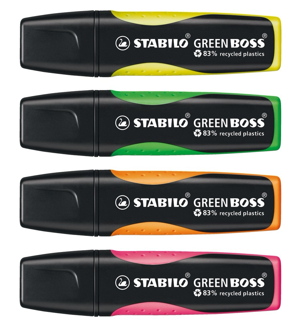 STABILO GREEN BOSS marqueur 4 pi�ce(s) Pointe biseaut�e Vert, Orange, Rose, Jaune