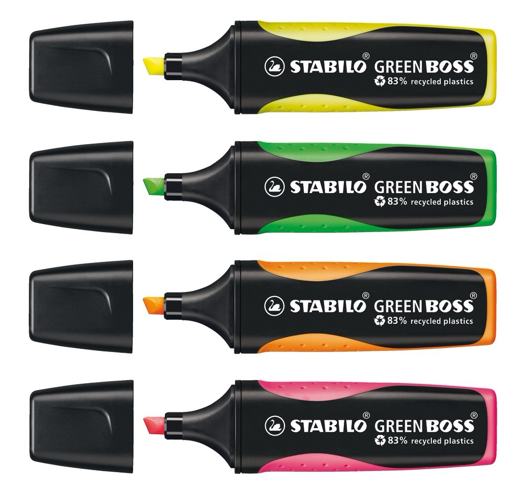 STABILO GREEN BOSS marqueur 4 pi�ce(s) Pointe biseaut�e Vert, Orange, Rose, Jaune