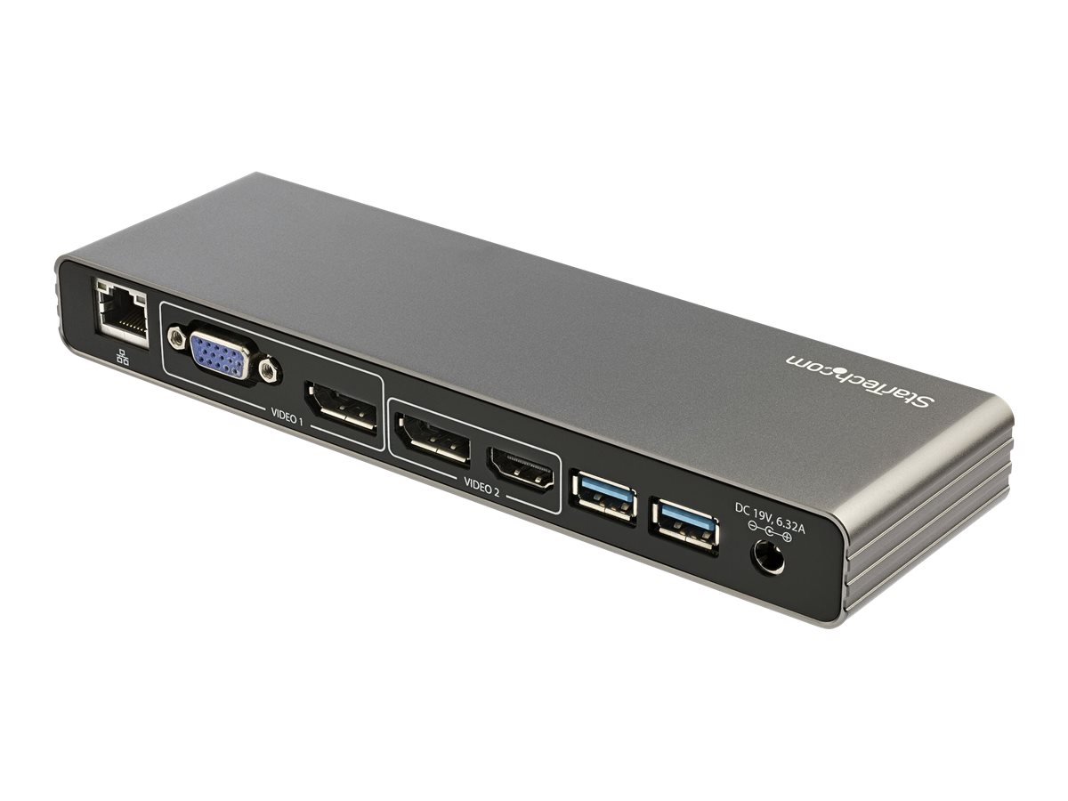 StarTech.com Thunderbolt 3 Dock - Doppio monitor 4K 60Hz TB3 Laptop Docking Station con DisplayPort, HDMI e VGA 1080p - Power Delivery e ricarica 85W - 2x USB-A, Ethernet - Mac e Windows