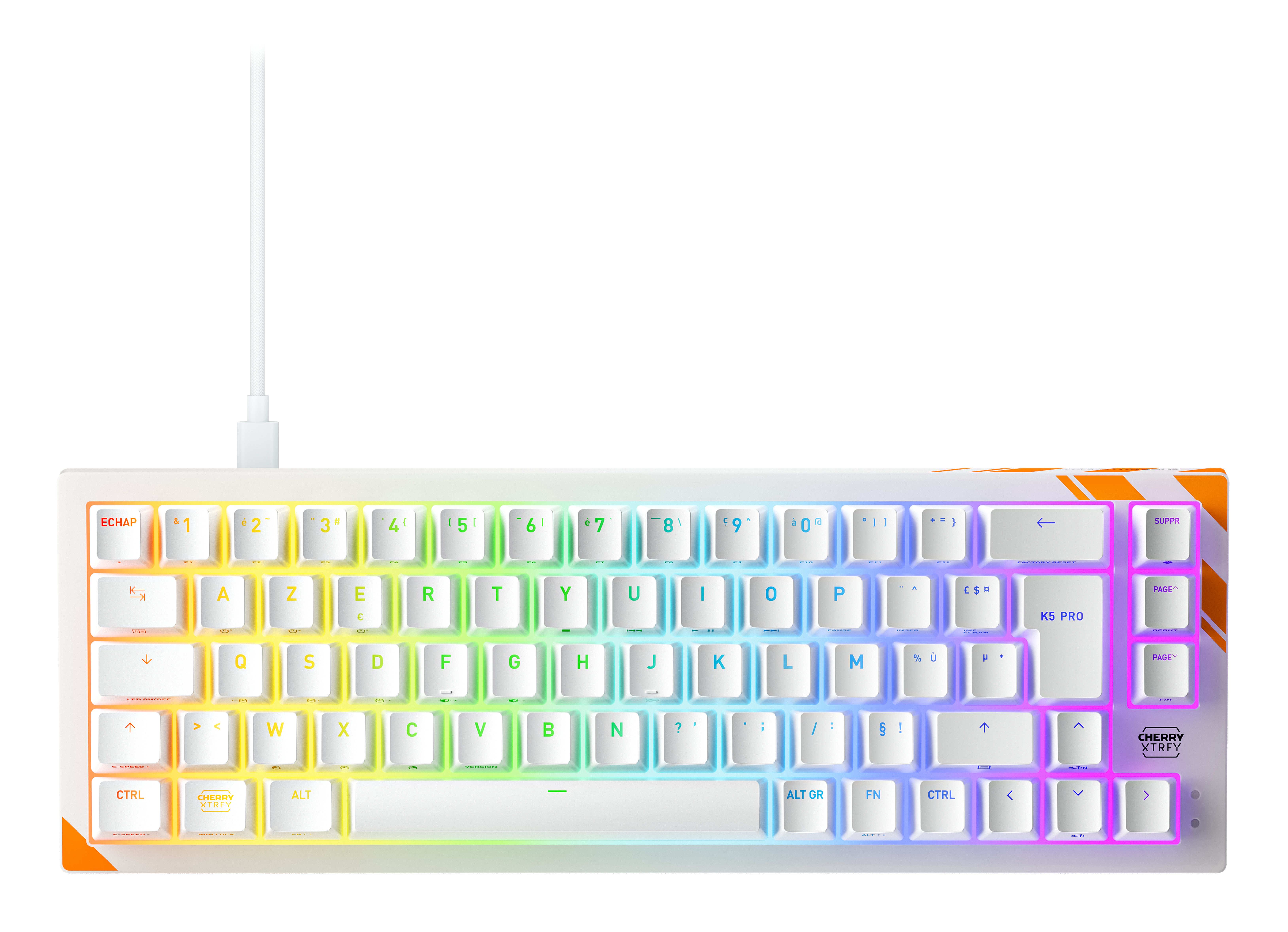 CHERRY K5 PRO TMR COMPACT tastiera Gaming USB AZERTY Francese Arancione, Bianco