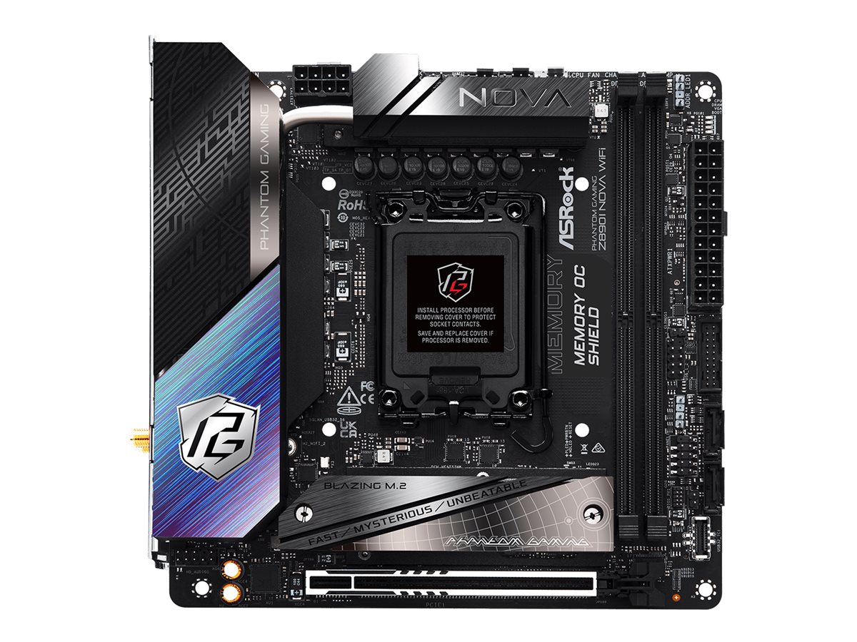 ASRock Phantom Gaming Z890I NOVA WIFI - Motherboard - Mini-ATX - LGA1851-Sockel - Z890 Chipsatz - USB4, USB 3.2 Gen 2, USB-C 3.2 Gen 2x2, USB 3.2 Gen 1 - 5 Gigabit Ethernet, Wi-Fi 7, Bluetooth - Onboard-Grafik (CPU erforderlich)