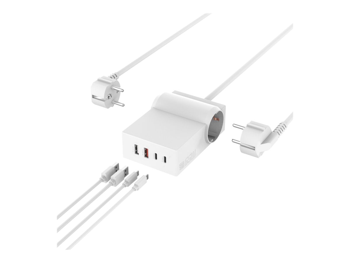 4smarts Steckdosenleiste - desk, GaN, 65W - Wechselstrom 100-240 V - Eingabe, Eingang Typ F/E - Ausgangsanschl�sse: 2 (2 x USB, 2 x USB-C, 2 x power Type F/E)