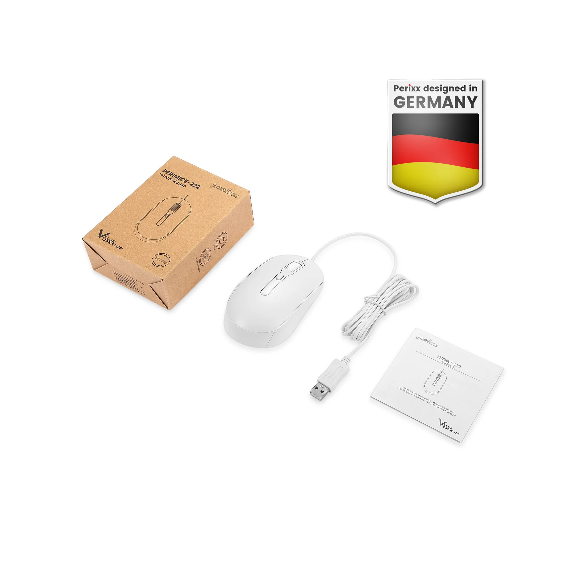 Perixx PERIMICE-222UW Maus optisch Silent USB-A wei� - Maus - Optisch