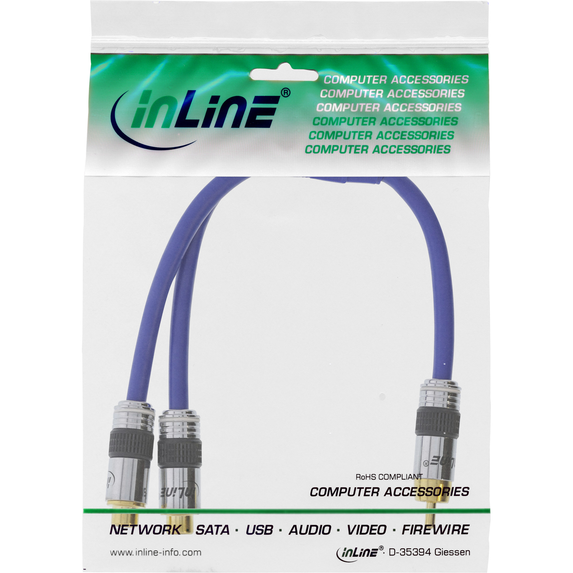 InLine 89924P cable de audio 0,25 m RCA 2 x RCA Azul