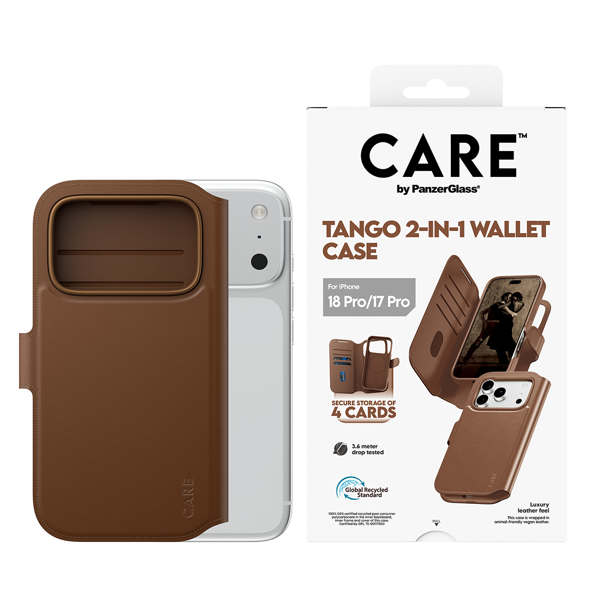 PanzerGlass CARE by � Tango 2-in-1 Wallet Case Brown w. MagSafe iPhone 2026 Pro | 17 Pro coque de protection pour t�l�phones portables Housse Transparent