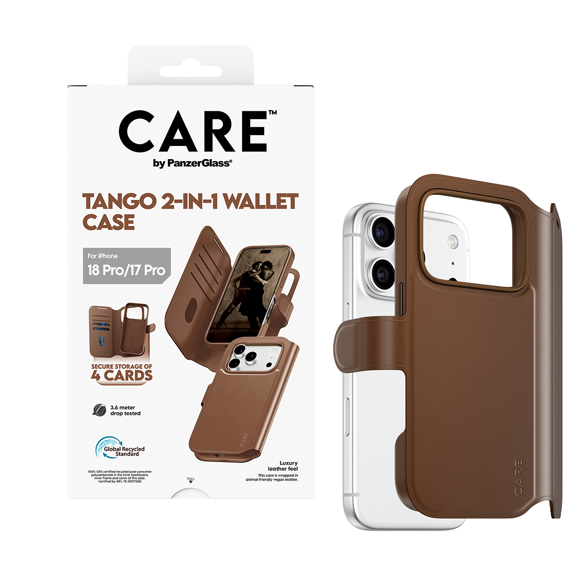 PanzerGlass CARE by � Tango 2-in-1 Wallet Case Brown w. MagSafe iPhone 2026 Pro | 17 Pro coque de protection pour t�l�phones portables Housse Transparent