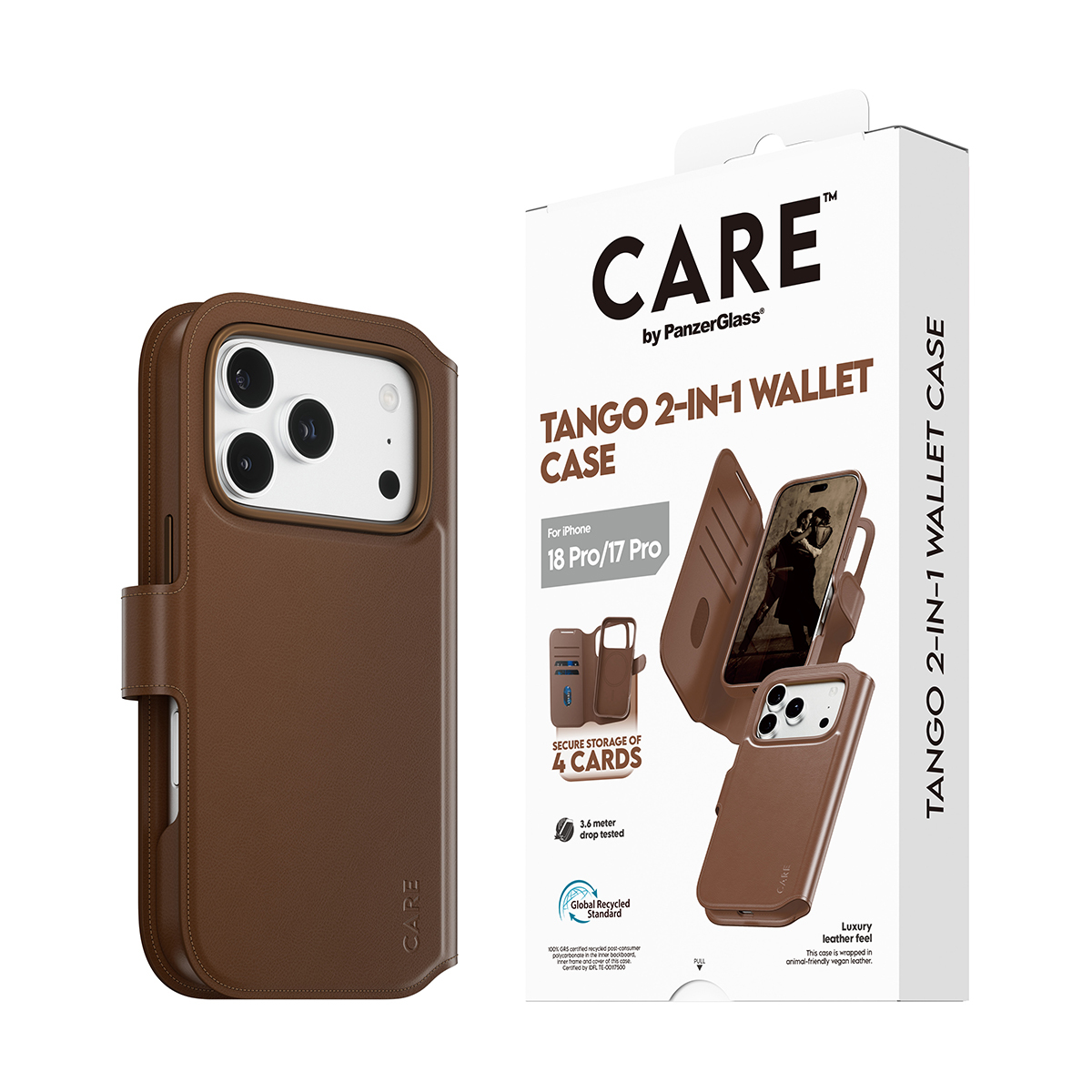 PanzerGlass CARE by � Tango 2-in-1 Wallet Case Brown w. MagSafe iPhone 2026 Pro | 17 Pro coque de protection pour t�l�phones portables Housse Transparent