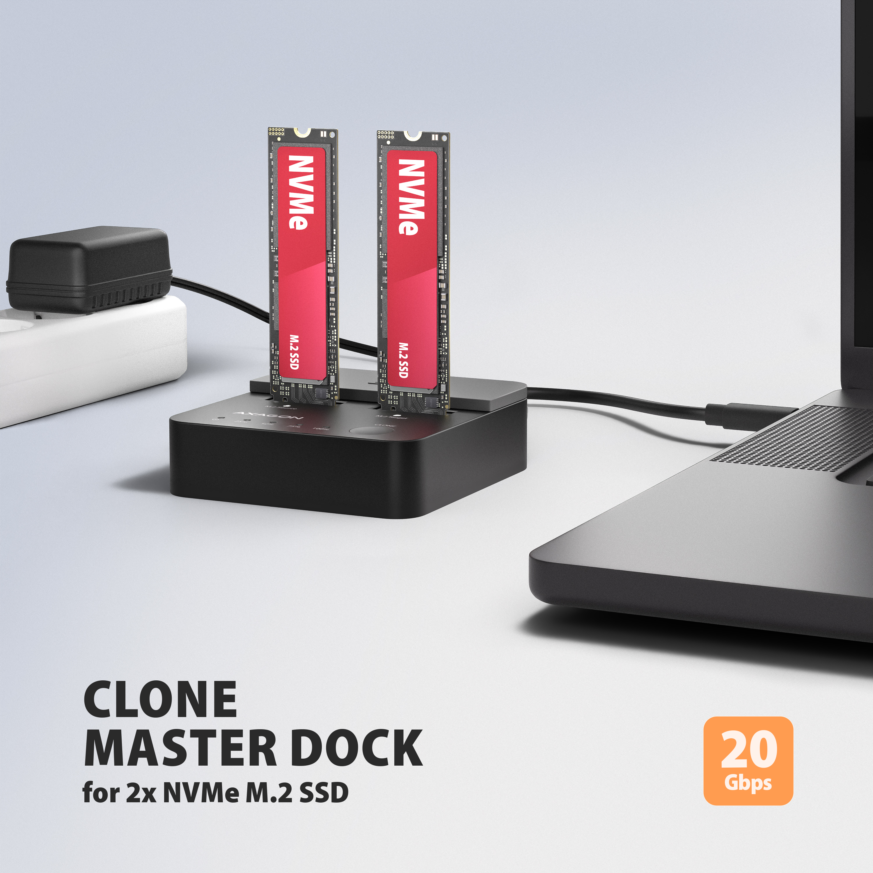Axagon ADSA-M2C22L base de conexi�n para disco duro USB 3.2 Gen 2x2 Type-C Negro