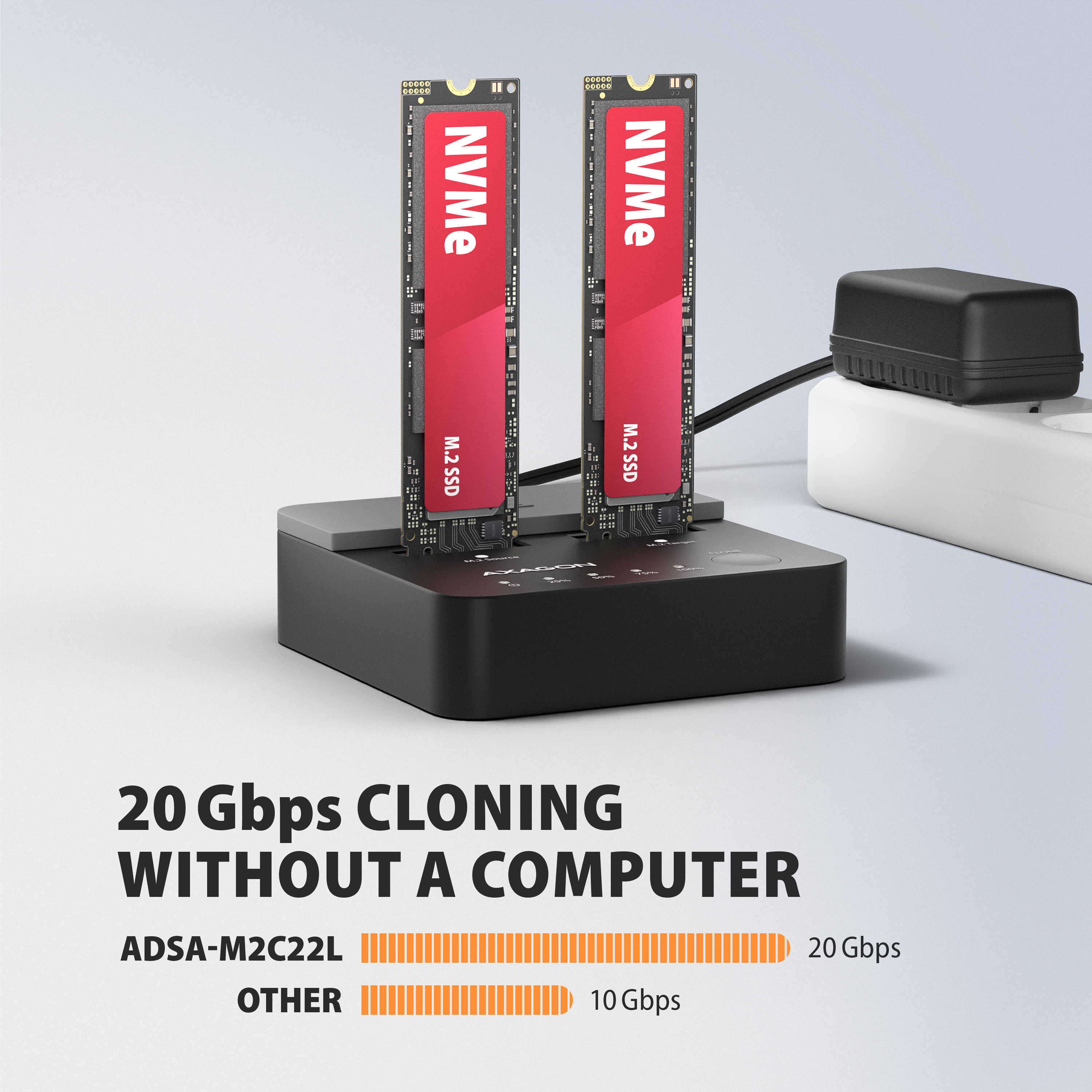 Axagon ADSA-M2C22L base de conexi�n para disco duro USB 3.2 Gen 2x2 Type-C Negro