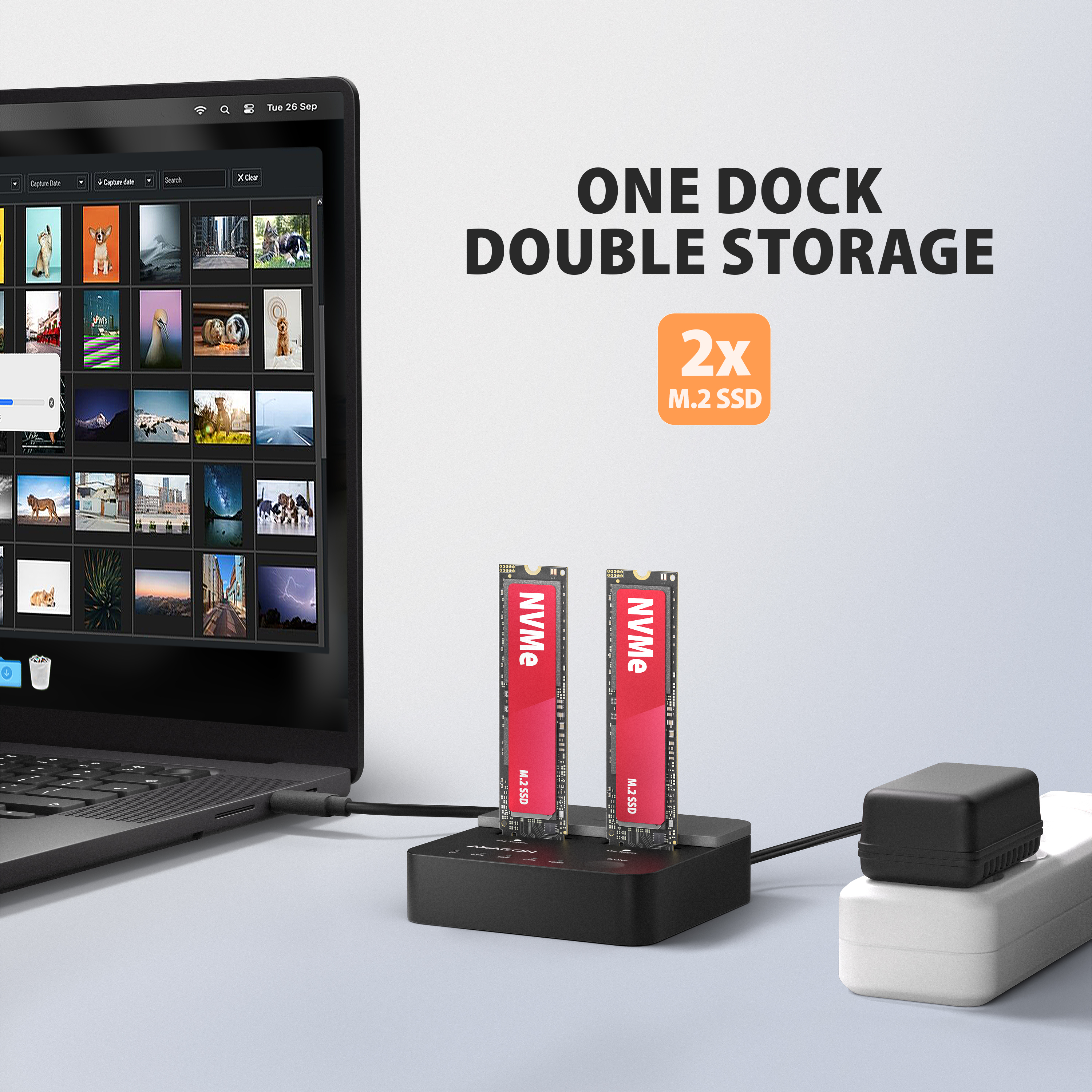 Axagon ADSA-M2C22L base de conexi�n para disco duro USB 3.2 Gen 2x2 Type-C Negro