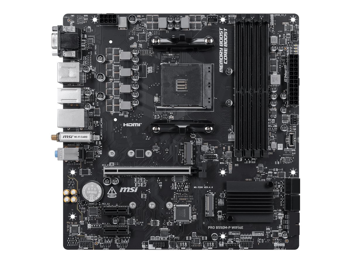 MSI PRO B550M-P WIFI6E - Motherboard - micro ATX - Socket AM4 - AMD B550 Chipsatz - USB 3.2 Gen 1, USB-C 3.2 Gen 1 - Gigabit LAN, Wi-Fi 6E, Bluetooth - Onboard-Grafik (CPU erforderlich)