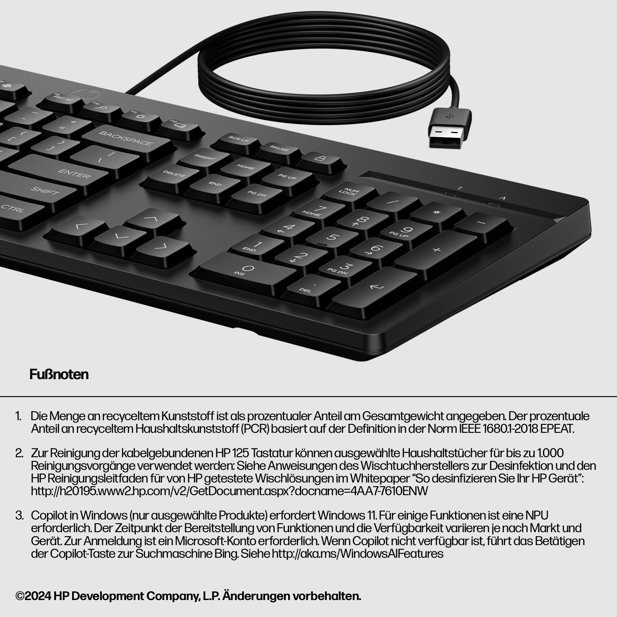 HP 125 G2 USB Wired Keyboard