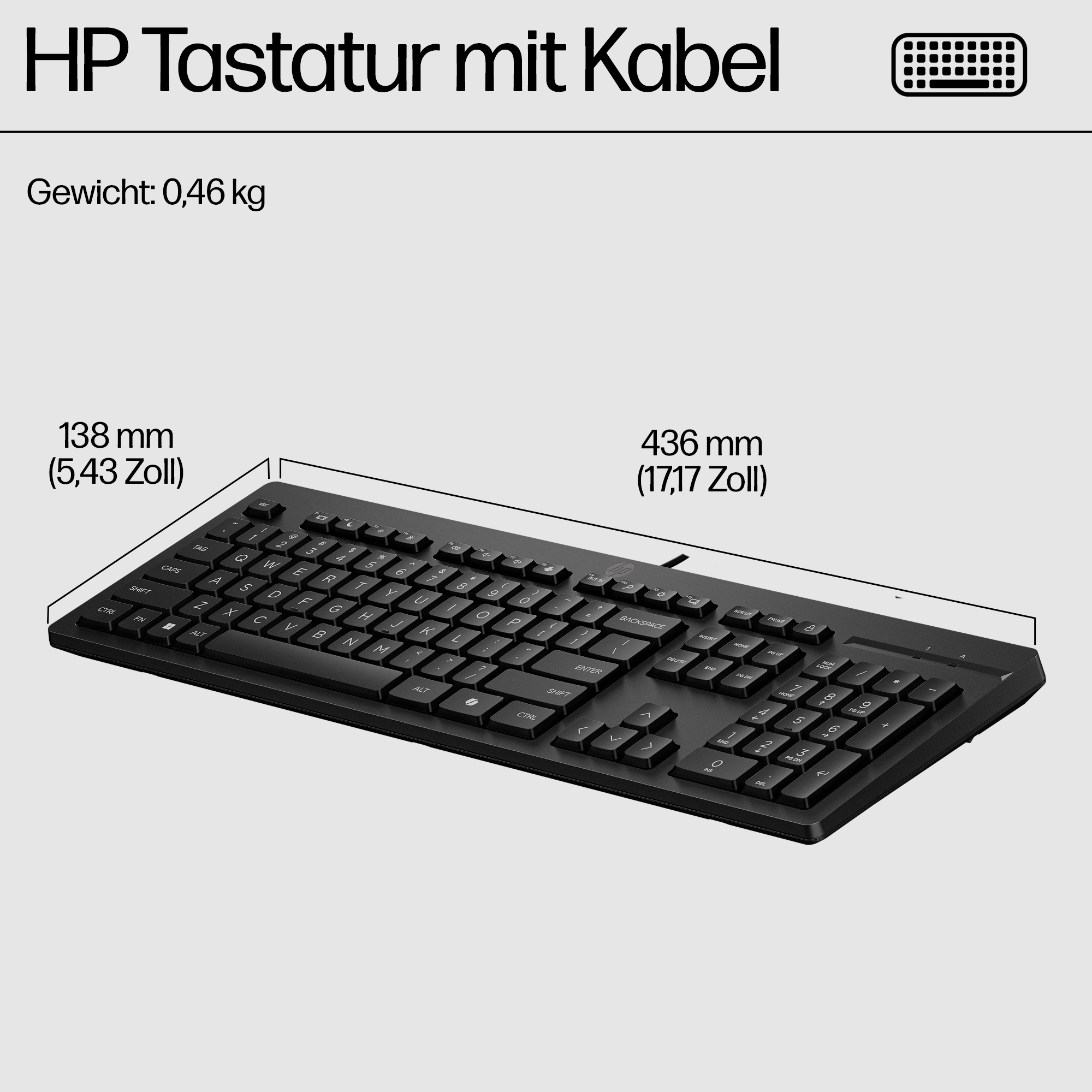 HP 125 G2 USB Wired Keyboard
