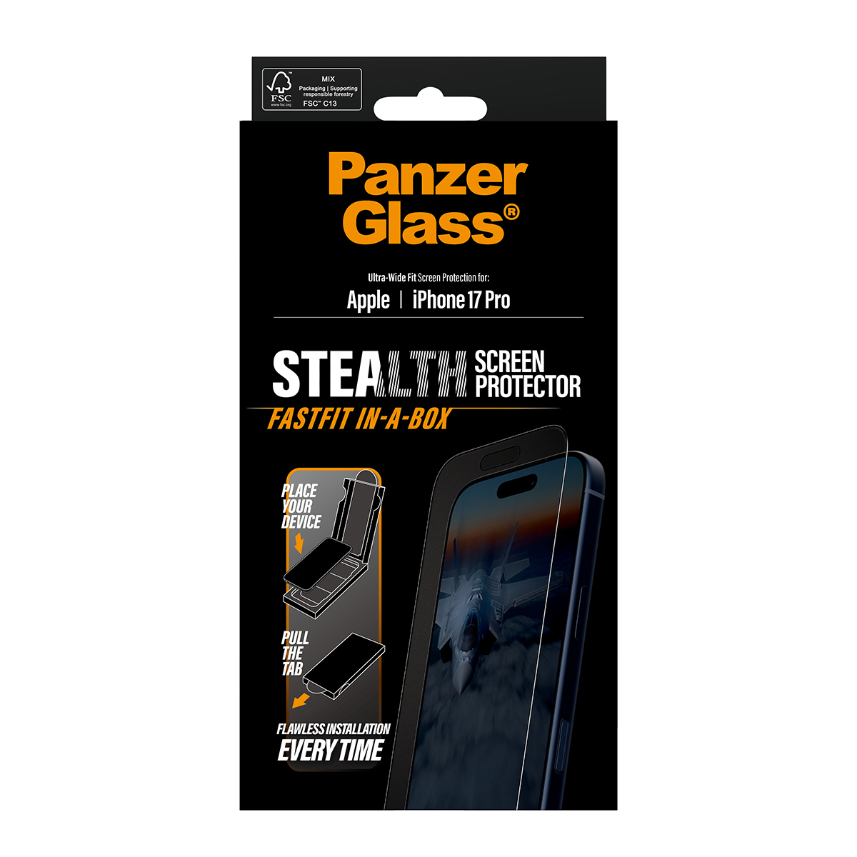 PanzerGlass Stealth Screen Protector w. black Frame iPhone 17 Pro Ultra-Wide Fit