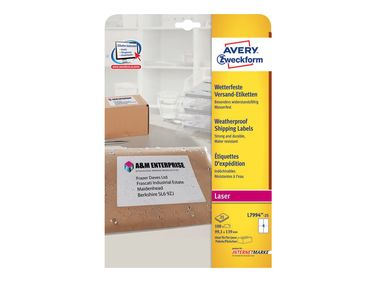 Avery Weatherproof Shipping Labels self-adhesive label White 100 pc(s)