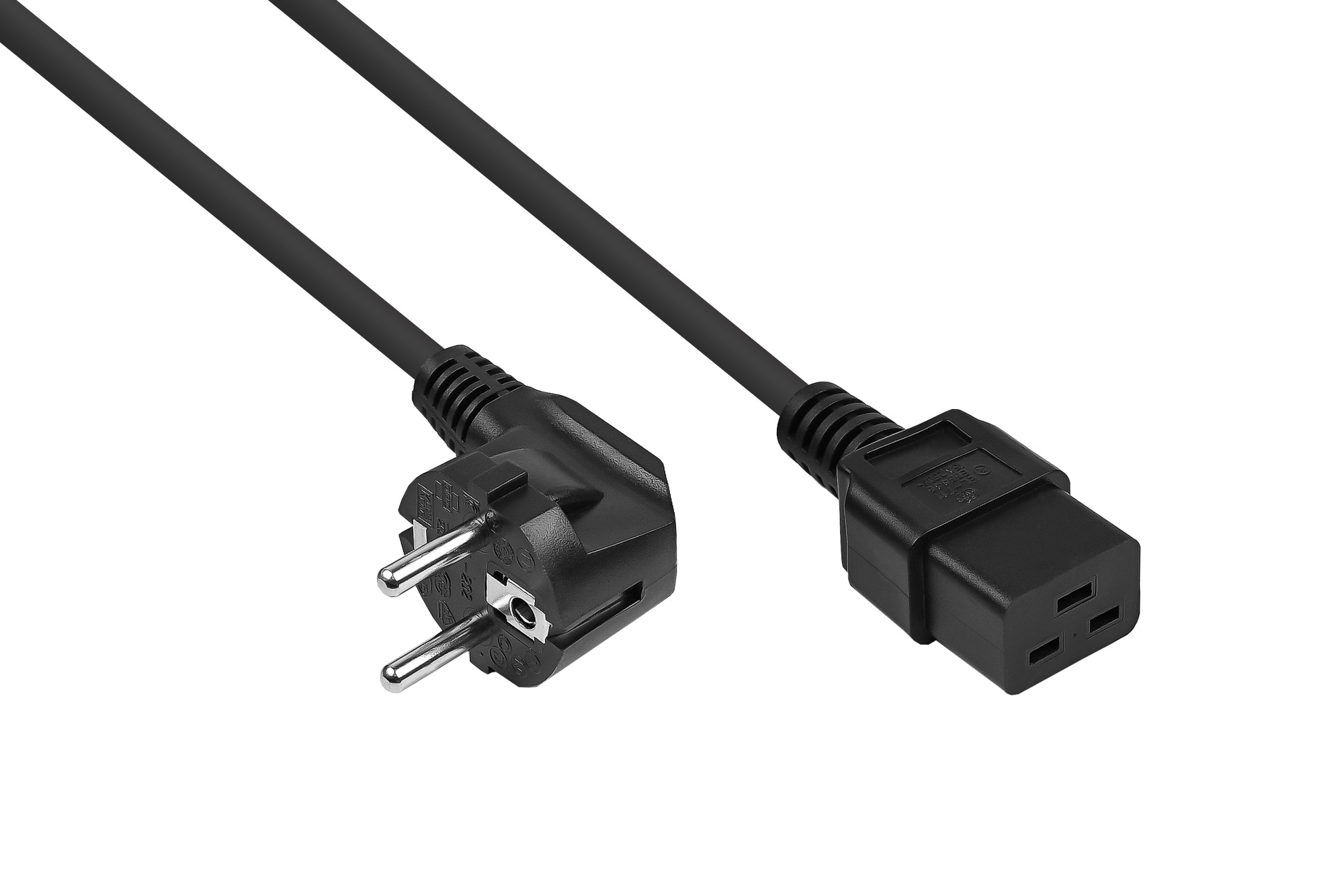 kabelmeister Netzkabel Schutzkontakt-Stecker Typ E+F (90 gew.) an Kaltgerte-Buchse C19, schwarz,